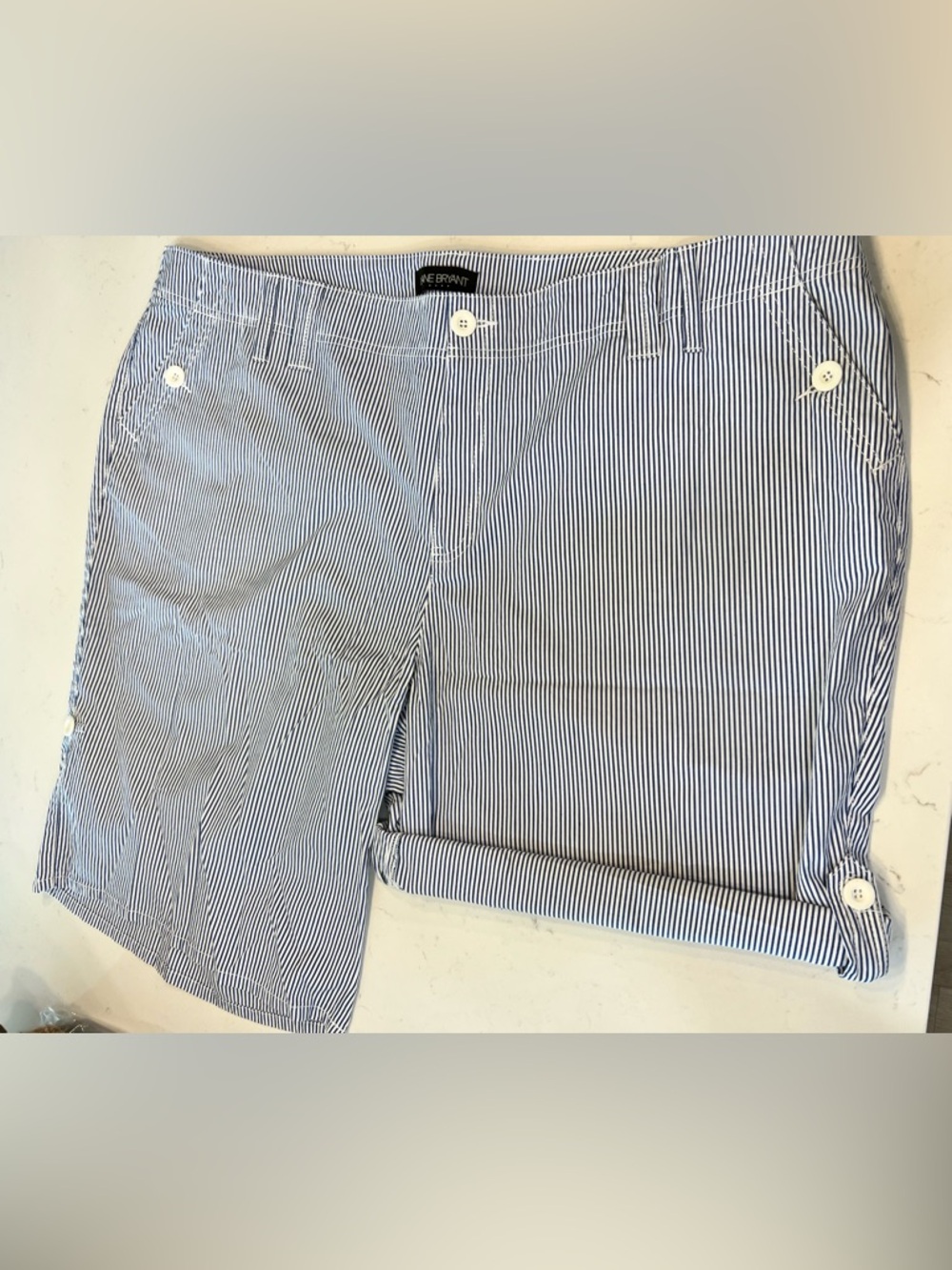 Lane Bryant Women’s 100% Cotton Shorts Blue And White Stripe Size 28